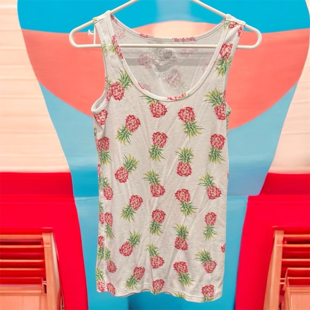 Time and Tru Pineapple Print Tank Top - White and Pink LARGE